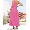 ZESICA Women’s 2026 Bohemian Summer Floral Print One Shoulder Sleeveless Smocked Ruffle Tiered Beach Long Midi Dress(Hotpink)