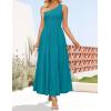 ZESICA Women’s 2026 Bohemian Summer Floral Print One Shoulder Sleeveless Smocked Ruffle Tiered Beach Long Midi Dress(Peacock)