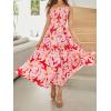 ZESICA Women’s 2026 Bohemian Summer Floral Print One Shoulder Sleeveless Smocked Ruffle Tiered Beach Long Midi Dress(Red)