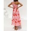 ZESICA Women’s 2026 Bohemian Summer Floral Print One Shoulder Sleeveless Smocked Ruffle Tiered Beach Long Midi Dress(Red)