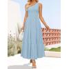ZESICA Women’s 2026 Bohemian Summer Floral Print One Shoulder Sleeveless Smocked Ruffle Tiered Beach Long Midi Dress(Skyblue)