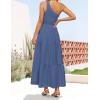 ZESICA Women’s 2026 Bohemian Summer Floral Print One Shoulder Sleeveless Smocked Ruffle Tiered Beach Long Midi Dress(Soliddarkblue)