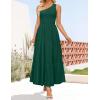 ZESICA Women’s 2026 Bohemian Summer Floral Print One Shoulder Sleeveless Smocked Ruffle Tiered Beach Long Midi Dress(Soliddarkgreen)