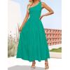 ZESICA Women’s 2026 Bohemian Summer Floral Print One Shoulder Sleeveless Smocked Ruffle Tiered Beach Long Midi Dress(Solidgreen)