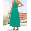ZESICA Women’s 2026 Bohemian Summer Floral Print One Shoulder Sleeveless Smocked Ruffle Tiered Beach Long Midi Dress(Solidgreen)