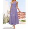 ZESICA Women’s 2026 Bohemian Summer Floral Print One Shoulder Sleeveless Smocked Ruffle Tiered Beach Long Midi Dress(Solidpurple)