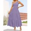 ZESICA Women’s 2026 Bohemian Summer Floral Print One Shoulder Sleeveless Smocked Ruffle Tiered Beach Long Midi Dress(Solidpurple)