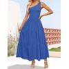 ZESICA Women’s 2026 Bohemian Summer Floral Print One Shoulder Sleeveless Smocked Ruffle Tiered Beach Long Midi Dress(Solidroyalblue)
