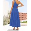 ZESICA Women’s 2026 Bohemian Summer Floral Print One Shoulder Sleeveless Smocked Ruffle Tiered Beach Long Midi Dress(Solidroyalblue)
