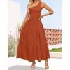 ZESICA Women’s 2026 Bohemian Summer Floral Print One Shoulder Sleeveless Smocked Ruffle Tiered Beach Long Midi Dress(Solidrust)