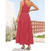 ZESICA Women’s 2026 Bohemian Summer Floral Print One Shoulder Sleeveless Smocked Ruffle Tiered Beach Long Midi Dress(Solidwatermelon)