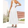 ZESICA Women’s 2026 Bohemian Summer Floral Print One Shoulder Sleeveless Smocked Ruffle Tiered Beach Long Midi Dress(White)