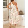 ZESICA Women’s 2026 Bohemian Summer Floral Print One Shoulder Sleeveless Smocked Ruffle Tiered Beach Long Midi Dress(Whitepink)