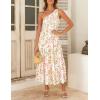 ZESICA Women’s 2026 Bohemian Summer Floral Print One Shoulder Sleeveless Smocked Ruffle Tiered Beach Long Midi Dress(Whitepink)