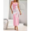 ZESICA Women’s 2026 Summer Spring Floral Maxi Dress Beach Vacation Casual Sleeveless Tank Knitted Bodycon Sweater Dresses(Pink)