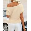 ZESICA Women’s Off The Shoulder Short Sleeve Sweater Tops 2026 Summer Casual Ruched Knit Going Out Trendy Spring Shirts(Apricot)
