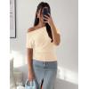 ZESICA Women’s Off The Shoulder Short Sleeve Sweater Tops 2026 Summer Casual Ruched Knit Going Out Trendy Spring Shirts(Apricot)