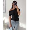 ZESICA Women’s Off The Shoulder Short Sleeve Sweater Tops 2026 Summer Casual Ruched Knit Going Out Trendy Spring Shirts(Black)