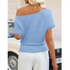ZESICA Women’s Off The Shoulder Short Sleeve Sweater Tops 2026 Summer Casual Ruched Knit Going Out Trendy Spring Shirts(Blue)