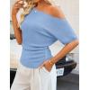 ZESICA Women’s Off The Shoulder Short Sleeve Sweater Tops 2026 Summer Casual Ruched Knit Going Out Trendy Spring Shirts(Blue)