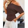 ZESICA Women’s Off The Shoulder Short Sleeve Sweater Tops 2026 Summer Casual Ruched Knit Going Out Trendy Spring Shirts(Coffee)