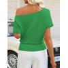 ZESICA Women’s Off The Shoulder Short Sleeve Sweater Tops 2026 Summer Casual Ruched Knit Going Out Trendy Spring Shirts(Green)