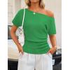 ZESICA Women’s Off The Shoulder Short Sleeve Sweater Tops 2026 Summer Casual Ruched Knit Going Out Trendy Spring Shirts(Green)