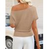ZESICA Women’s Off The Shoulder Short Sleeve Sweater Tops 2026 Summer Casual Ruched Knit Going Out Trendy Spring Shirts(Khaki)