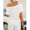 ZESICA Women’s Off The Shoulder Short Sleeve Sweater Tops 2026 Summer Casual Ruched Knit Going Out Trendy Spring Shirts(White)