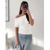 ZESICA Women’s Off The Shoulder Short Sleeve Sweater Tops 2026 Summer Casual Ruched Knit Going Out Trendy Spring Shirts(White)