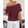 ZESICA Women’s Off The Shoulder Short Sleeve Sweater Tops 2026 Summer Casual Ruched Knit Going Out Trendy Spring Shirts(Wine)