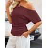 ZESICA Women’s Off The Shoulder Short Sleeve Sweater Tops 2026 Summer Casual Ruched Knit Going Out Trendy Spring Shirts(Wine)