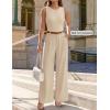 ZESICA Women’s Summer 2 Piece Outfits Knit Tops Suit Pants Matching Lounge Vacation Set Dressy Business Casual Clothes(Apricot)