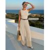 ZESICA Women’s Summer 2 Piece Outfits Knit Tops Suit Pants Matching Lounge Vacation Set Dressy Business Casual Clothes(Apricot)