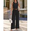 ZESICA Women’s Summer 2 Piece Outfits Knit Tops Suit Pants Matching Lounge Vacation Set Dressy Business Casual Clothes(Black)