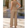 ZESICA Women’s Summer 2 Piece Outfits Knit Tops Suit Pants Matching Lounge Vacation Set Dressy Business Casual Clothes(Khaki)