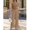 ZESICA Women’s Summer 2 Piece Outfits Knit Tops Suit Pants Matching Lounge Vacation Set Dressy Business Casual Clothes(Khaki)