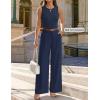 ZESICA Women’s Summer 2 Piece Outfits Knit Tops Suit Pants Matching Lounge Vacation Set Dressy Business Casual Clothes(Navy)