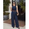ZESICA Women’s Summer 2 Piece Outfits Knit Tops Suit Pants Matching Lounge Vacation Set Dressy Business Casual Clothes(Navy)
