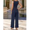 ZESICA Women’s Summer 2 Piece Outfits Knit Tops Suit Pants Matching Lounge Vacation Set Dressy Business Casual Clothes(Navy)