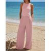 ZESICA Women’s Summer 2 Piece Outfits Knit Tops Suit Pants Matching Lounge Vacation Set Dressy Business Casual Clothes(Pink)