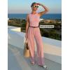ZESICA Women’s Summer 2 Piece Outfits Knit Tops Suit Pants Matching Lounge Vacation Set Dressy Business Casual Clothes(Pink)
