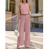 ZESICA Women’s Summer 2 Piece Outfits Knit Tops Suit Pants Matching Lounge Vacation Set Dressy Business Casual Clothes(Pink)