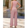 ZESICA Women’s Summer 2 Piece Outfits Knit Tops Suit Pants Matching Lounge Vacation Set Dressy Business Casual Clothes(Pink)