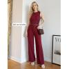 ZESICA Women’s Summer 2 Piece Outfits Knit Tops Suit Pants Matching Lounge Vacation Set Dressy Business Casual Clothes(Wine)