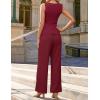 ZESICA Women’s Summer 2 Piece Outfits Knit Tops Suit Pants Matching Lounge Vacation Set Dressy Business Casual Clothes(Wine)
