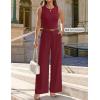 ZESICA Women’s Summer 2 Piece Outfits Knit Tops Suit Pants Matching Lounge Vacation Set Dressy Business Casual Clothes(Wine)