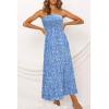 ZESICA Women’s Summer Boho Strapless Maxi Dress 2026 Casual Off Shoulder Smocked Flowy A Line Beach Holiday Long Dresses(Blue)