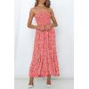 ZESICA Women’s Summer Boho Strapless Maxi Dress 2026 Casual Off Shoulder Smocked Flowy A Line Beach Holiday Long Dresses(Coralpink)