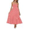 ZESICA Women’s Summer Boho Strapless Maxi Dress 2026 Casual Off Shoulder Smocked Flowy A Line Beach Holiday Long Dresses(Coralpink)